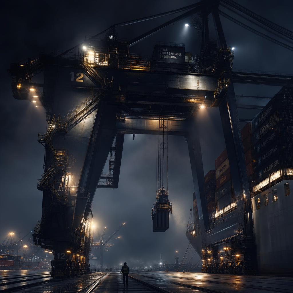 Port crane at night